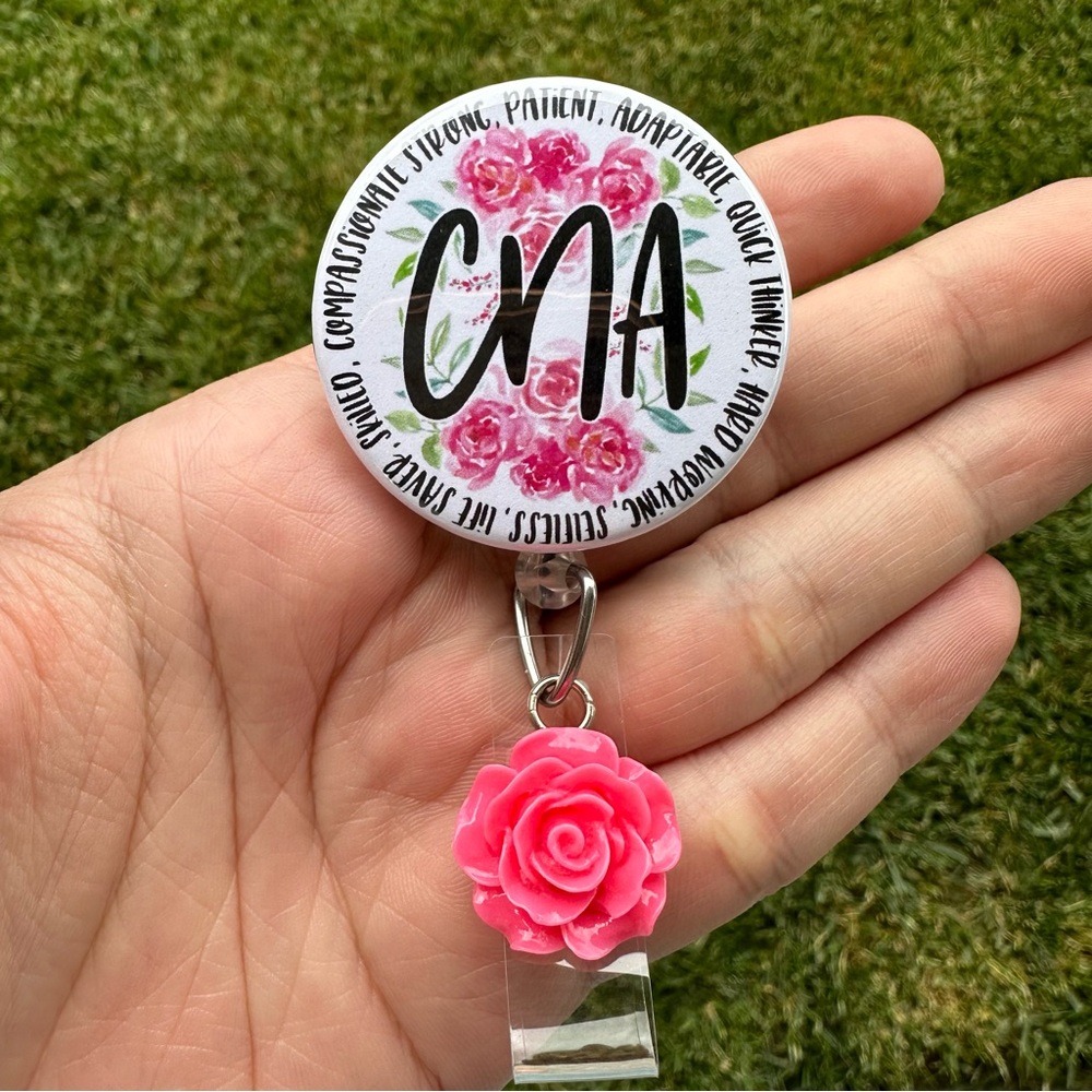CNA Nursing Assistant Floral Retractable Badge Holder